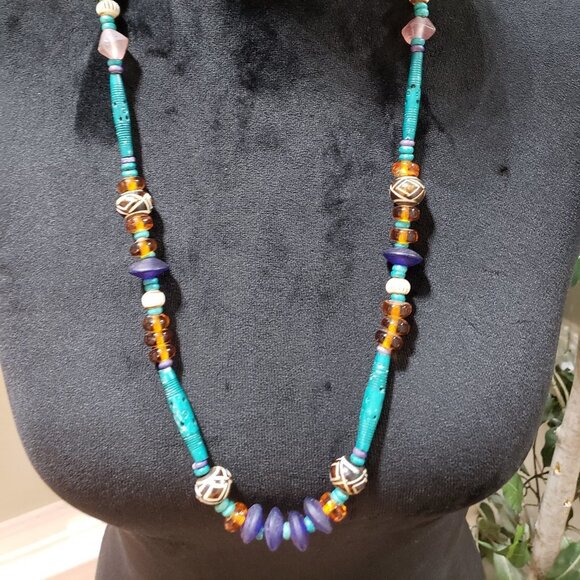 Womens Multi Stone & Turquoise Single Stand Fashion Jewellery Necklace - Picture 1 of 6